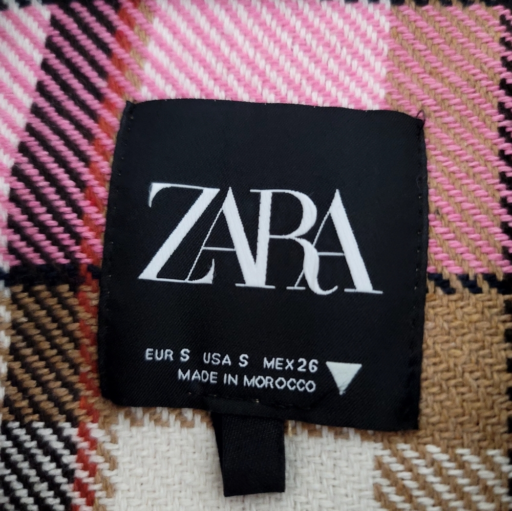 Zara Shacket Womens Size Small Pink Plaid Check Overshirt Oversized Long Sleeve - Picture 15 of 16